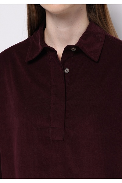 Colin's Relax Fit Shirt Neck Düz Kadın Bordo Uzun Kol Gömlek
