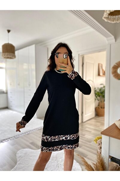 MuditaBodrum Rochie de scafandru cu mânecă lungă, cu decolteu, cu imprimeu le...