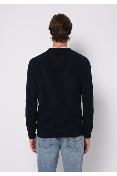 Colin's Regular Fit Round Neck Jacquard Men's Navy Blue Sweater