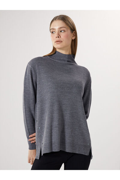 LC Waikiki Lcwaikiki Basic Gray Half Turtleneck Oversize Women's Knitwear Sweater