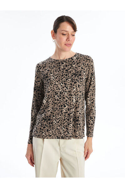 LC Waikiki Brown Crew Neck Leopard Patterned Women's T-Shirt