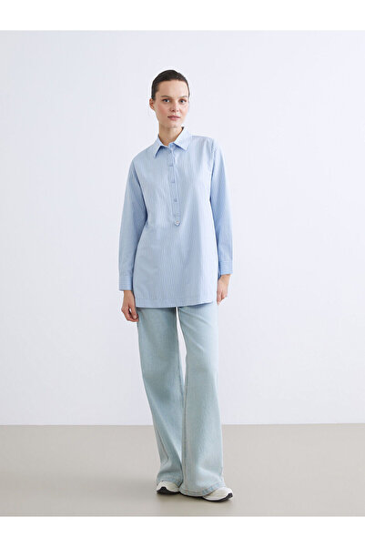 LC Waikiki Γυναικείο τουνίκ με ριγέ ποπλίνα με γιακά πουκάμισου