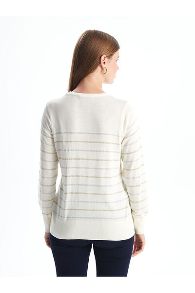 LC Waikiki Gestreifter Damen-Strickpullover mit Rundhalsausschnitt – W46396Z8