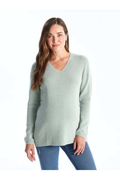 LC Waikiki V-Neck Plain Long Sleeve Maternity Knitwear Sweater