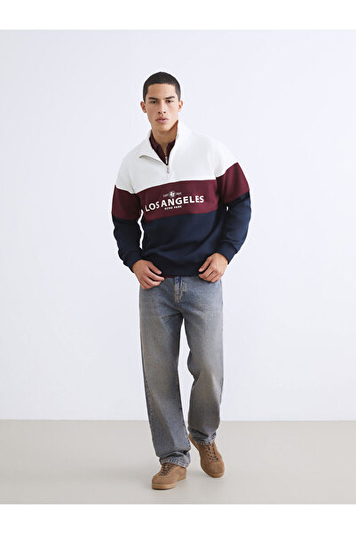 LC Waikiki Peak New Season Stand Collar Color Block Men's Sweatshirt