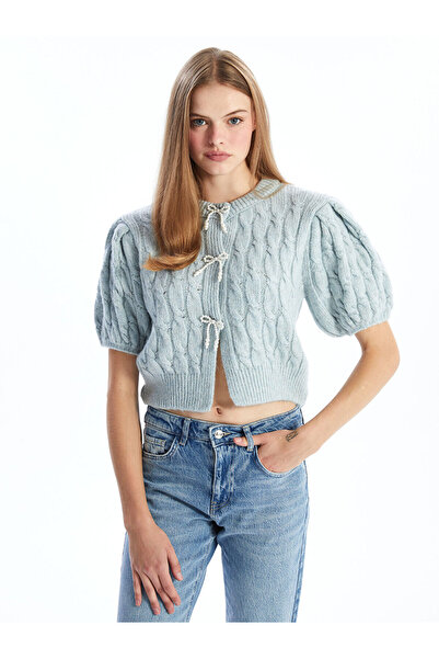 LC Waikiki Women's Knitwear Cardigan - Crew Neck, Self Patterned