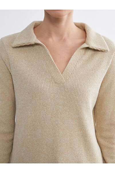 LC Waikiki Lcw Comfort Beige Polo Neck Shiny Blouse