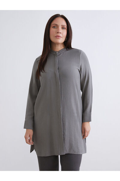 LC Waikiki Tunica cămașă texturată pentru femei cu guler gri