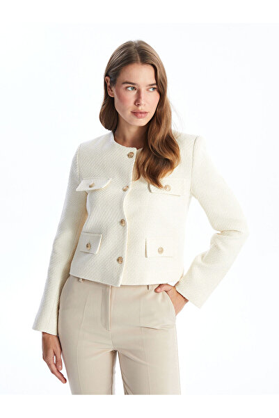 LC Waikiki Özmarka New Season Crew Neck Textured Women's Tweed Jacket