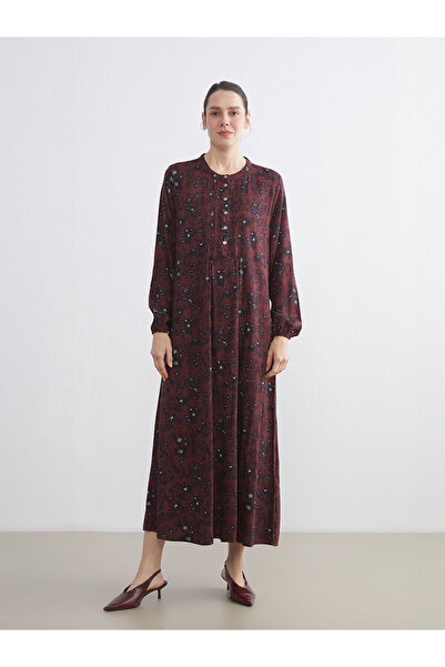 LC Waikiki Lcw Grace Red Ruffled Neckline Patterned A-Line Dress