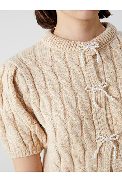 LC Waikiki Pulover prințesă cu mâneci cu balon cu detaliu panglică roz