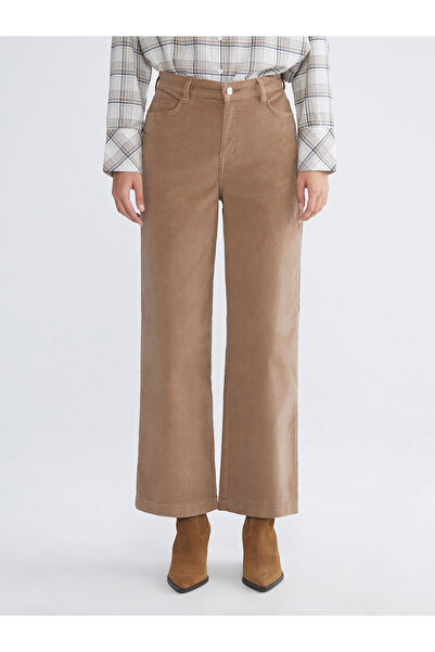 LC Waikiki Kahverengi Yüksek Bel Kadife Kadın Pantolon
