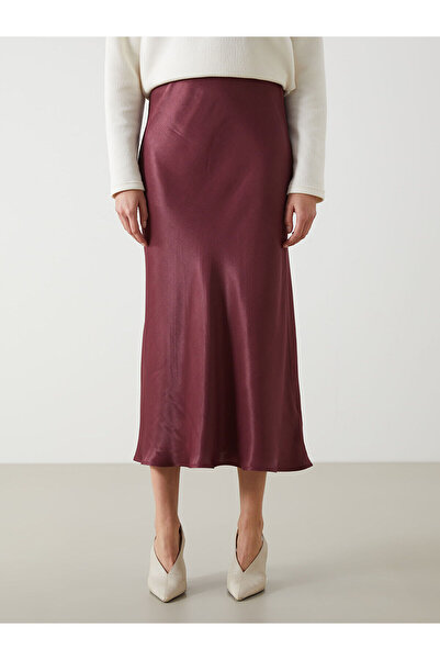 LC Waikiki Burgundy Standard Fit Satin Women's Skirt