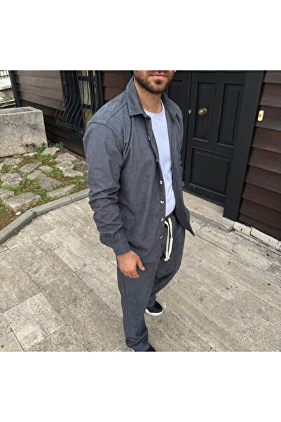 TUA MODA Tua Moda Men's Corduroy Oversized Set – Shirt and Pants Two-Piece Set Smoked Corduroy Elegance, Comfortable and