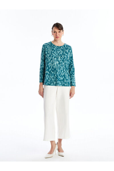 LC Waikiki Green Crew Neck Patterned Women's T-Shirt