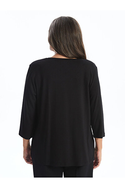 LC Waikiki Black Crew Neck Shiny Stone Women's Blouse