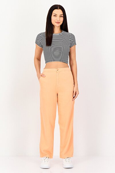 Reiko Women Regular Fit Solid Non Stretchable Wide Leg Pants, Orange