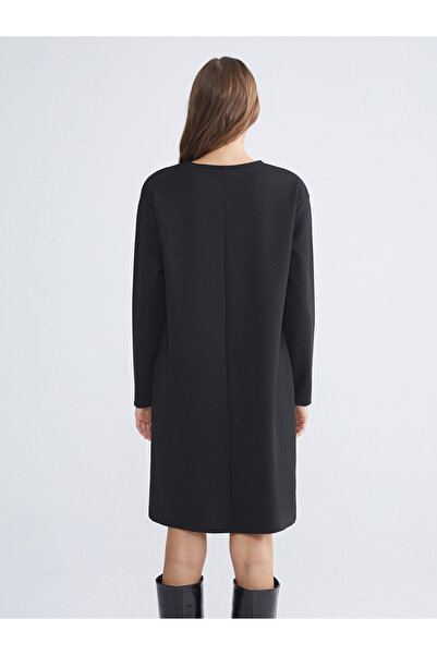 LC Waikiki Black Crew Neck Color Block Dress