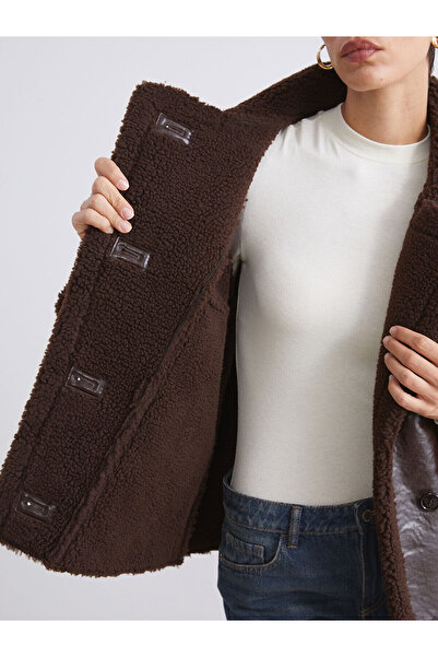 LC Waikiki Vizyon New Season Plush Shirt Collar Women's Leather-Look Coat