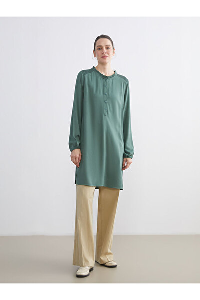 LC Waikiki Green Ruffled Mock Neck Women's Tunic