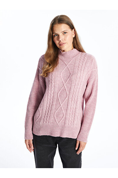 LC Waikiki Pink Half Turtleneck Self-Patterned Women's Knitwear Sweater