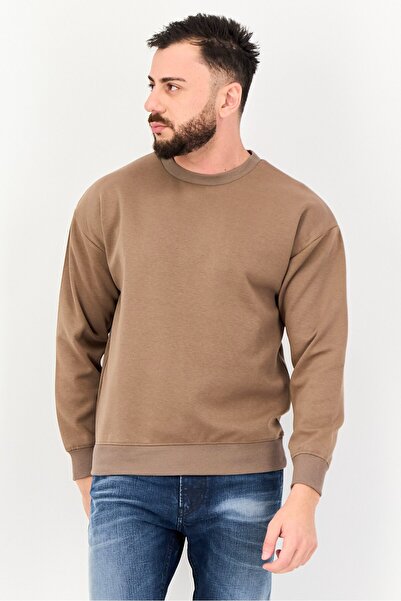 Core Elements سويت شيرت رجالي بياقة دائرية وأكمام طويلة، بني