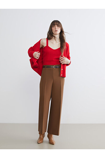 LC Waikiki Wide Leg Women's Pleated Pants with Belt