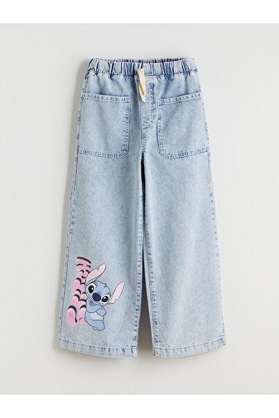 LC Waikiki LCW Kids Mavi Wideleg Stitch Baskılı Kız Çocuk Jean Pantolon W5AL24Z4