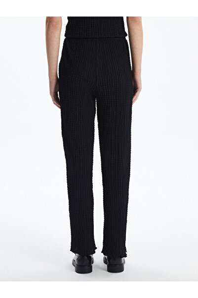 LC Waikiki Black Textured Women's Trousers with Elastic Waist