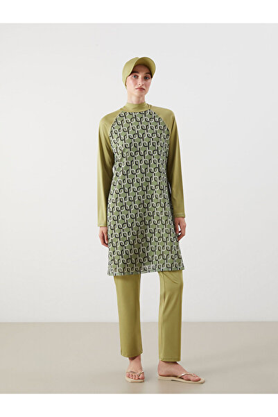 LC Waikiki Peak New Season Stand Collar Patterned Women's Hijab Swimsuit Set