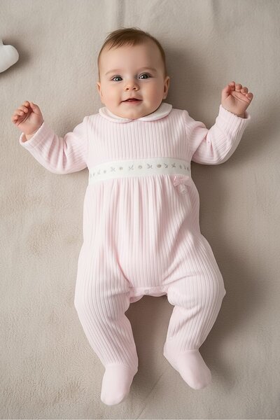 Rock A Bye Baby Boutique بدلة أطفال بأكمام طويلة مزينة للبنات الصغار، وردية ا...
