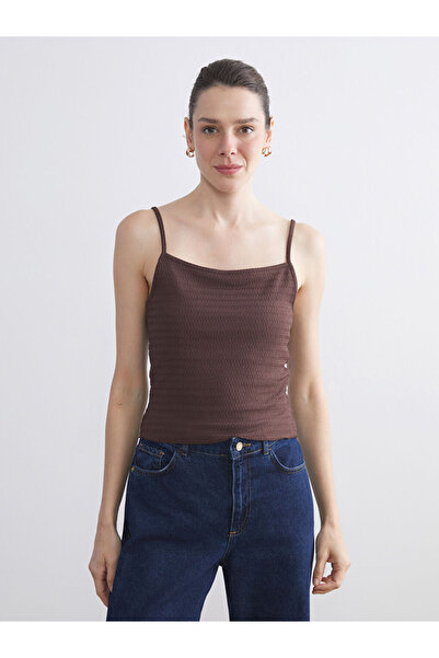 LC Waikiki Lcw Everyday Brown Square Neck Textured Rope Strap Women's Tank Top