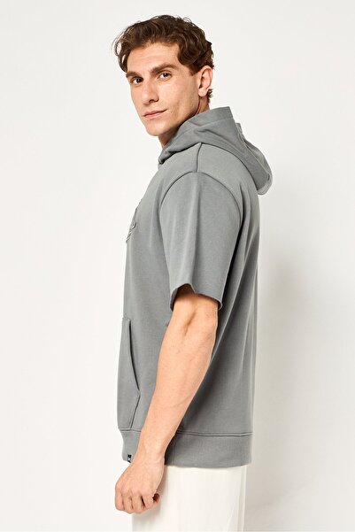 Under Armour x Project Rock Men Sportswear Fit Short Sleeve Outdoor Hoodie, Grey