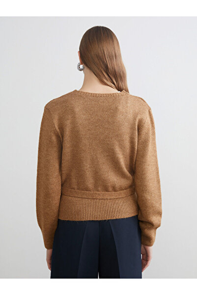 LC Waikiki Brown Double-Breasted Collar Women's Knitwear Sweater