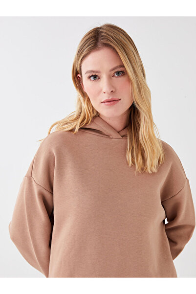 LC Waikiki Brown Hooded Straight Long Sleeve Women's Sweatshirt Pajama Top