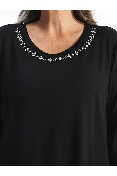 LC Waikiki Black Crew Neck Shiny Stone Women's Blouse