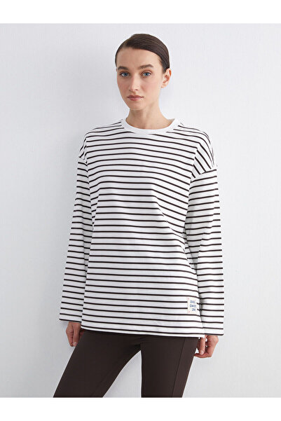 LC Waikiki Brown Crew Neck Striped Women's Sweatshirt
