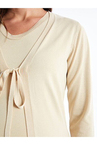 LC Waikiki Peak New Season V-Neck Solid Long Sleeve Maternity Knitwear Cardigan and Sweater Set