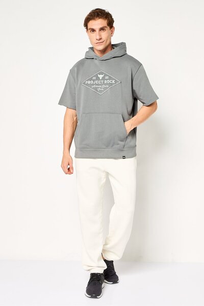 Under Armour x Project Rock Men Sportswear Fit Short Sleeve Outdoor Hoodie, Grey