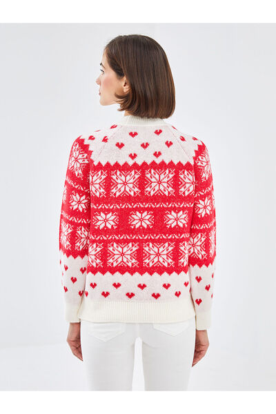 LC Waikiki Gemusterter Damen-Strickpullover mit Rundhalsausschnitt