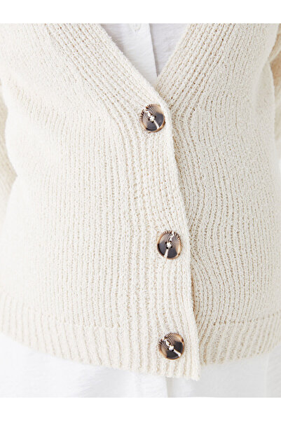 LC Waikiki V-Neck Plain Long Sleeve Maternity Knitwear Cardigan