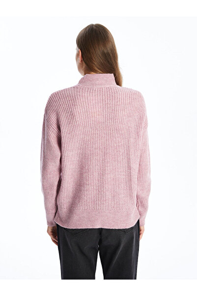 LC Waikiki Pink Half Turtleneck Self-Patterned Women's Knitwear Sweater