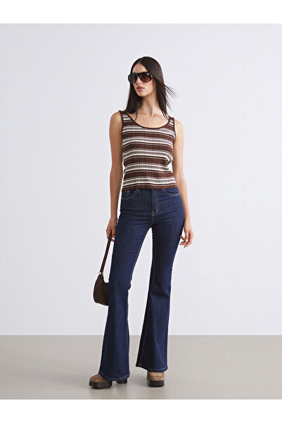 LC Waikiki Brown U-Neck Striped Women's Knitwear Tank Top