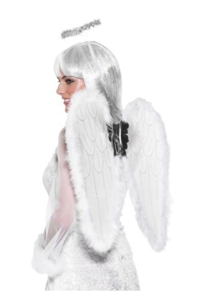 Skygo Beyaz Otrişli Dantel Tüllü Peri Kanadı ve Peri Tacı Seti 45x40 cm