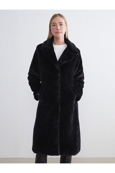 LC Waikiki Γυναικείο γούνινο παλτό LCWAIKIKI Classic Black Jacket Collar