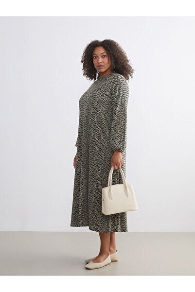 LC Waikiki Vizyon New Season Plus Size Crew Neck Patterned Dress