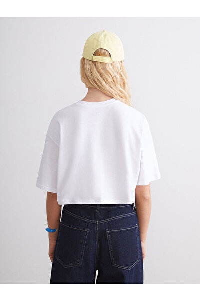 LC Waikiki Γυναικείο αθλητικό μπλουζάκι White Crew Neck oversized Crop