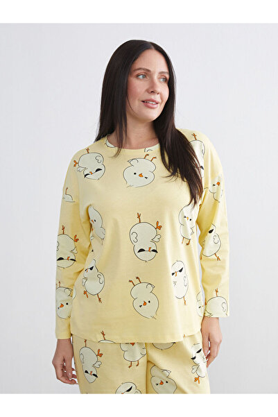 LC Waikiki Sarı Bisiklet Yaka Civciv Baskılı Kadın Pijama Takımı