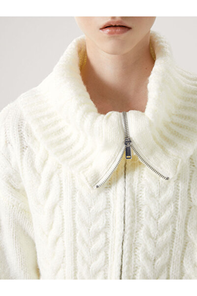 LC Waikiki Stehkragen, selbstgemusterter, langärmliger Strick-Cardigan für Damen