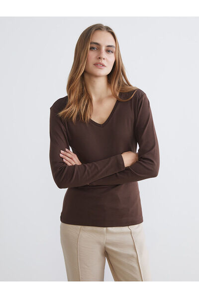 LC Waikiki İzr New Season V-Neck Long Sleeve Women's T-Shirt